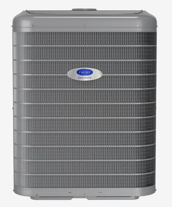 Carrier Infinity high-efficiency variable-speed AC condenser unit — installed by Carnes and Sons, Carrier Factory Authorized Dealer in San Antonio
